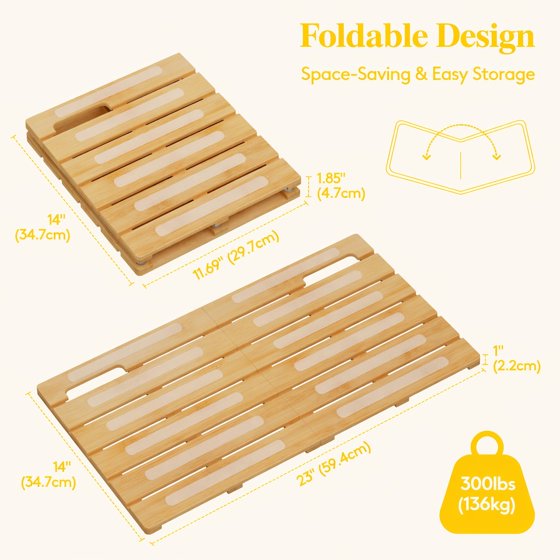 Norcho 23x14" Bamboo Bath Mat Non Slip Foldable Indoor Outdoor Shower Mat for Spa Pool, 300lbs