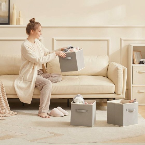 Norcho 11" Foldable Fabric Storage Cubes with Handles, Decorative Baskets for Shelves Closet 18L, Light Gray 6 Pack