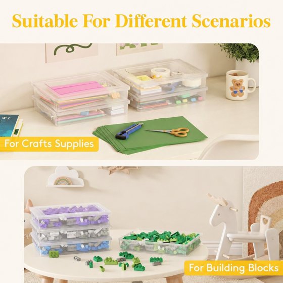 Norcho 4 Pack Paper Organizer Storage Boxes, 12 x 9 inch Multi-Purpose Clear Plastic File Box with Latching Lids for A4, 8.5" x 11" Letter Size Documents, Scrapbook, Magazine & Art Supplies