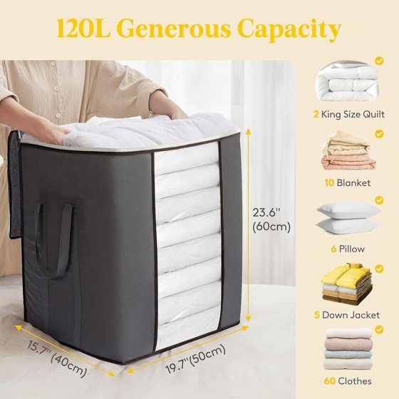 Norcho 120L Extra Large Blanket Storage Bags, Foldable Comforter Storage with Reinforced Handles, 3-Pack