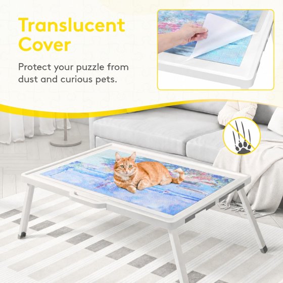 Norcho 1500 Pieces 2-in-1 Rotating & Tilting Puzzle Board with Divided Drawers, Felt Mat, Protective Cover, Portable Jigsaw Puzzle Table with Handle, 4 Extra Felt Trays, 35" x 27", White