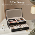 2-Layer Jewelry Box with 6 Slot Sunglasses Organizer, Storage for Bracelet Necklace Rings, Eyeglasses Display Case, Mother’s Day Gift Idea