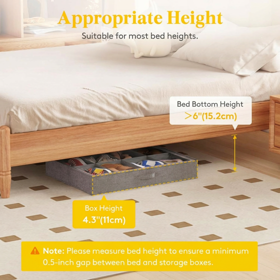 Norcho Under Bed Shoe Organizer Holds 8 Pairs, 4.3" Tall Sturdy Foldable Sneaker Storage Boxes for Boots Heels, 3 Pack