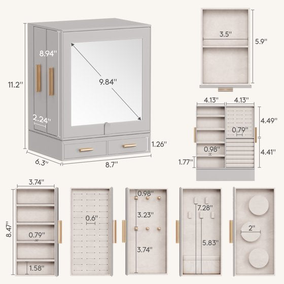Jewelry Box 360° Rotating with Adjustable Angle Mirror, Large Jewelry Storage Case, Open Design Jewelry Organizer for Rings, Necklaces, Earrings, Bracelets, Mother’s Day Gift Idea