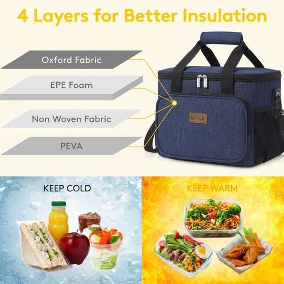 Norcho Large Insulated Lunch Bag Soft Cooler Tote for Adults, Dark Blue 24-Can 16L