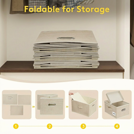 Norcho 34.5L Fabric Storage Bins with Lids Handles, Foldable Decorative Stackable Closet Organizer Beige, 5 Pack
