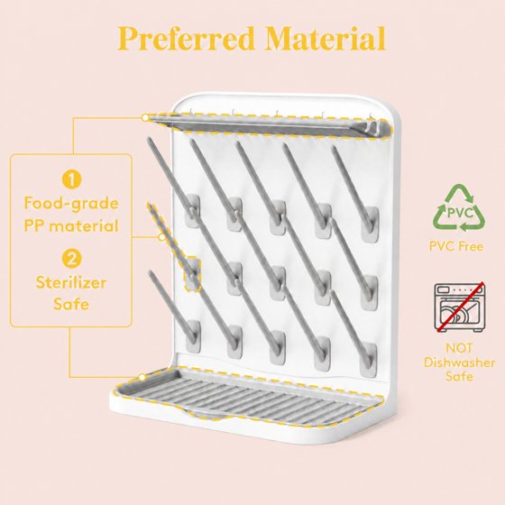 Norcho Large Baby Bottle Drying Rack with 15 Hooks, Newborn Essentials Countertop Organizer, Rack Dryer for Bottles, Pacifiers & Pump Parts