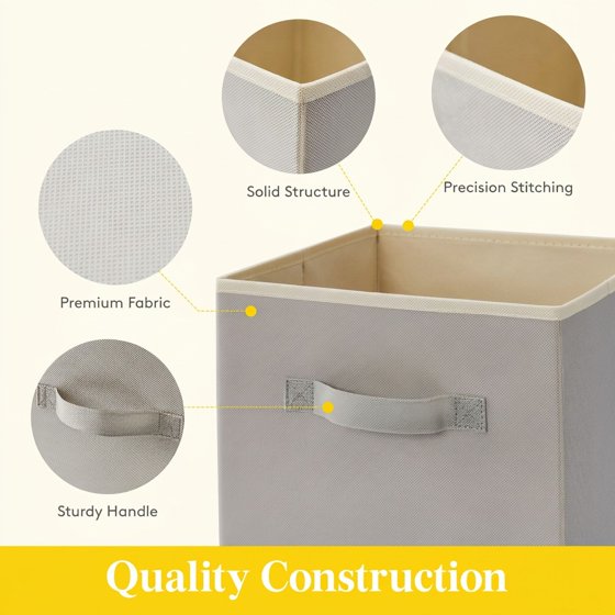 Norcho 11" Foldable Fabric Storage Cubes with Handles, Decorative Baskets for Shelves Closet 18L, Light Gray 6 Pack