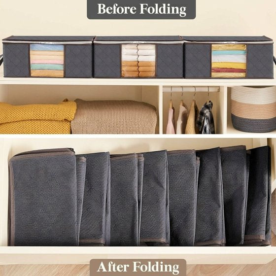 Norcho 6 Pack Clothes Storage Bag Foldable Bin with Reinforced Handle, Clear Window, Sturdy Fabric for Clothing Bedding, Gray