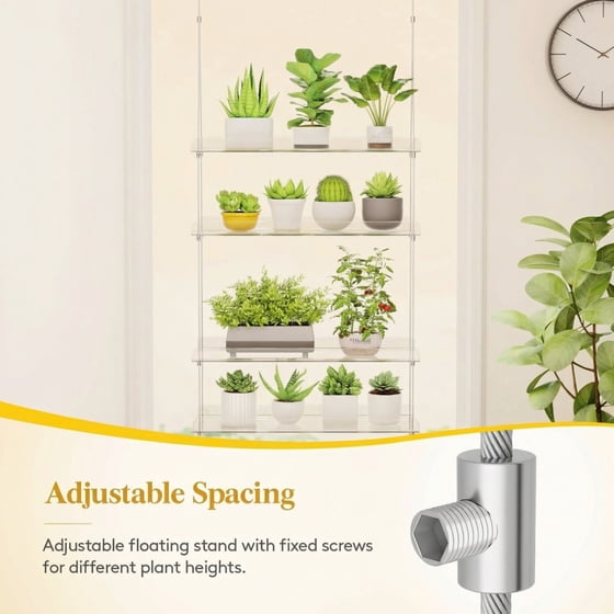 Norcho 2-Tier Window Plant Shelves, 15-Inch Acrylic Adjustable Hanging Floating Shelf, Window Sill Extender for Indoor Succulents, Microgreens, Seed Starter Pots, and Herb Planters