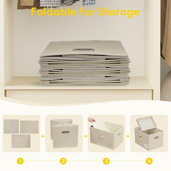 Norcho 34.5L Fabric Storage Bins with Lids Handles, Foldable Decorative Stackable Closet Organizer Beige, 2 Pack