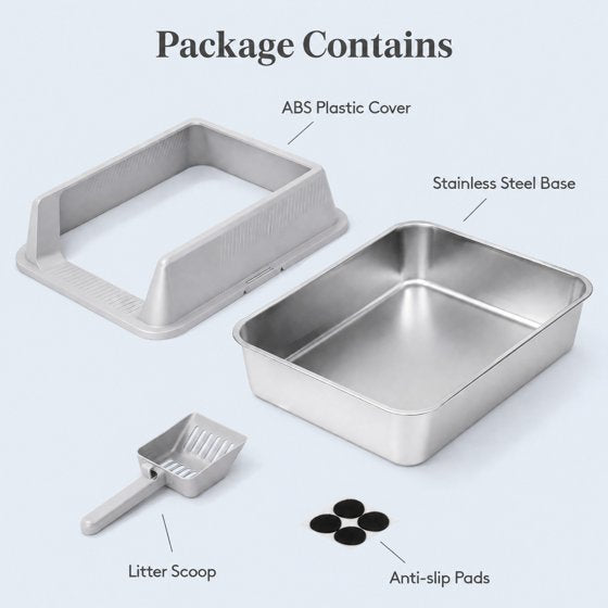 Norcho Stainless Steel Cat Litter Box for Kitty, Metal Litter Tray with High Sides, Anti-Leakage Design, Non-Slip Pads and Easy Clean Surface, Top Entry Pet Litter Pan