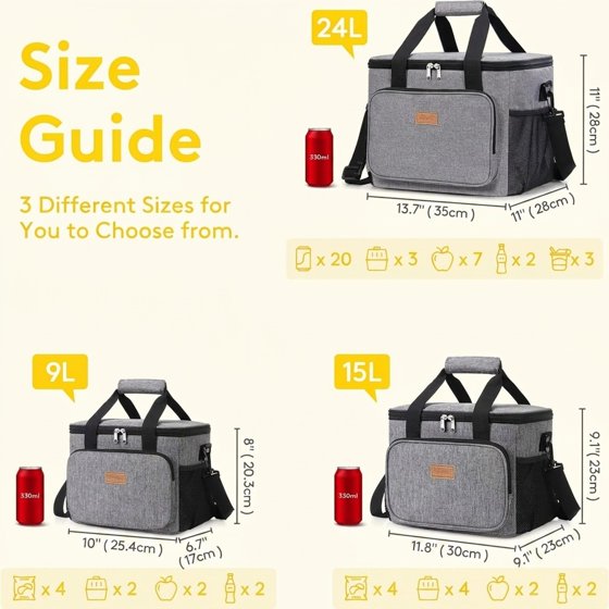 Norcho Large Insulated Lunch Bag Soft Cooler Tote for Adults, Gray 40-Can 24L