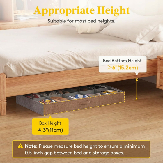 Norcho Under Bed Shoe Organizer Holds 10 Pairs, 4.3" Tall Sturdy Foldable Sneaker Storage Boxes for Boots Heels, 2 Pack