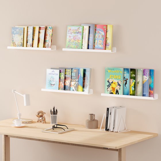 Floating Nursery Book Shelves for Wall Set of 6, 24 Inch White Long Kids Bookshelf, Kids Room Bedroom Study Storage Display Organizer Decor, Mother’s Day Gift Idea