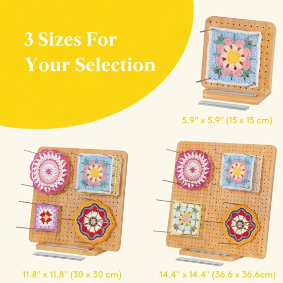 Norcho 11.8" Bamboo Crochet Blocking Board with 20 Pegs, Granny Square Mats for Knitting and Crocheting Projects
