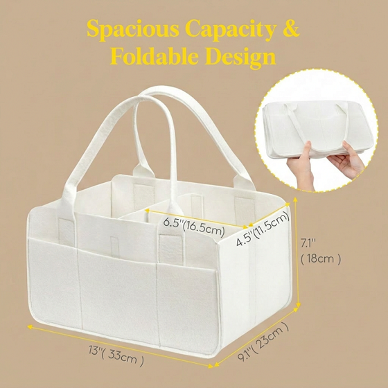 Norcho Felt Diaper Caddy with Handle, Portable Baby Storage Basket Detachable Divider Beige 13x9.1x7.1"