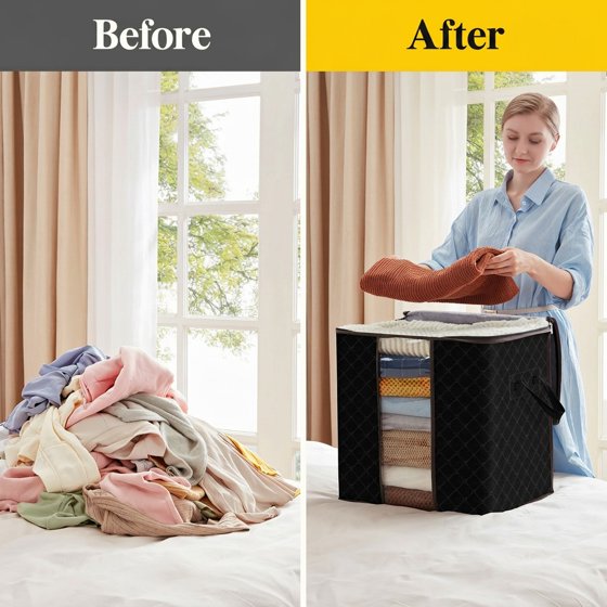 Norcho 90L Clothes Storage Bag with Reinforced Handle, Sturdy Zipper Clear Window, Foldable for Comforters Blankets, 3 Pack Black