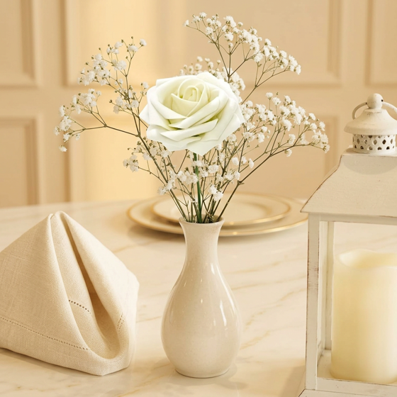 Norcho 25 Pcs Ivory Foam Roses Artificial Flowers Stems, Real Looking Fake for DIY Wedding Bouquets Centerpieces Valentine Decor