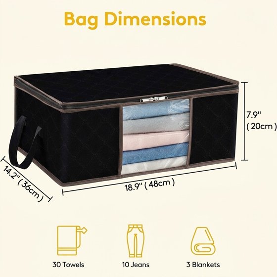 Norcho 6 Pack Clothes Storage Bag Foldable Bin with Reinforced Handle, Clear Window, Sturdy Fabric for Clothing Bedding, Black