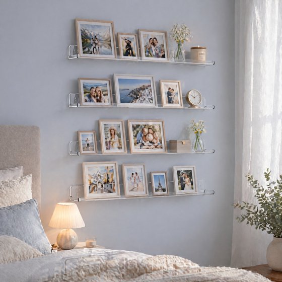 Norcho 14" Floating Shelves, 4-Pack Acrylic Wall Shelves, Wall Organizer for Bathroom, Bedroom, Living Room
