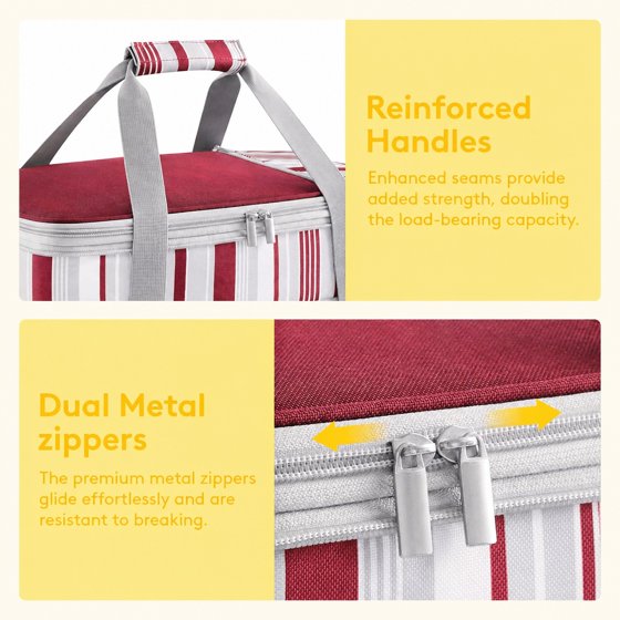 Norcho Insulated Double Decker Casserole Carrier, Expandable Tote for Hot/Cold Food, Fits 9"x13" Dish, Potluck/Picnic, Red