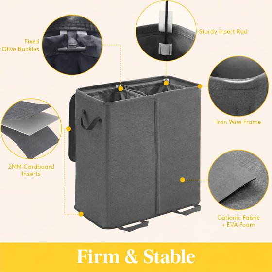 Norcho Double Laundry Hamper with Lid and Removable Bags, Large Collapsible 2-Divider Laundry Basket with Handles, 136L, Black