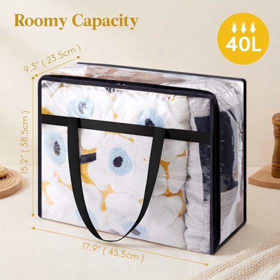 Norcho Clear Clothes Storage Bags, 4 Pack 40L Vinyl Blanket Storage Containers with Zipper, Foldable Closet Organizer for Bedding, Duvet, Comforter