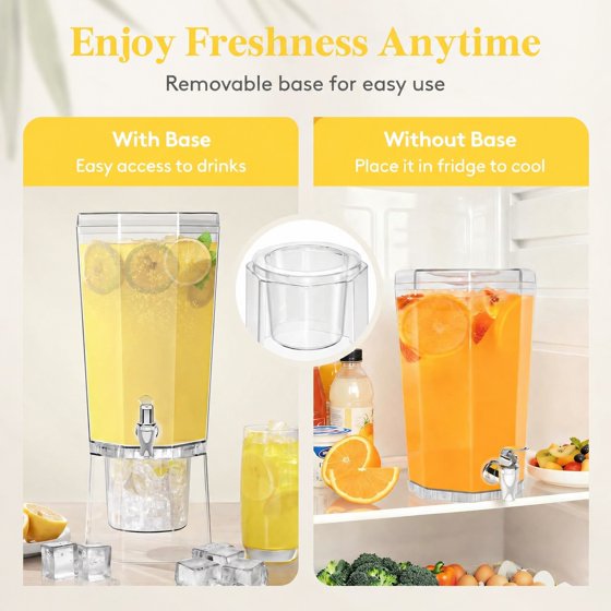 Norcho 1.1 Gallon Drink Dispenser with Stand, 4L Clear Beverage Dispenser with Spigot for Parties, Plastic Juice Container for Tea, Soda, Lemonade, Water & Mimosa Bar