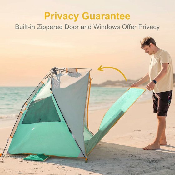 Norcho 85x45x49" Instant Beach Tent with Zip Extendable Porch, Pop Up Sun Shade for 3-4 Person, Mint Green