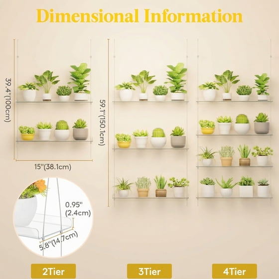 Norcho 2-Tier Window Plant Shelves, 15-Inch Acrylic Adjustable Hanging Floating Shelf, Window Sill Extender for Indoor Succulents, Microgreens, Seed Starter Pots, and Herb Planters
