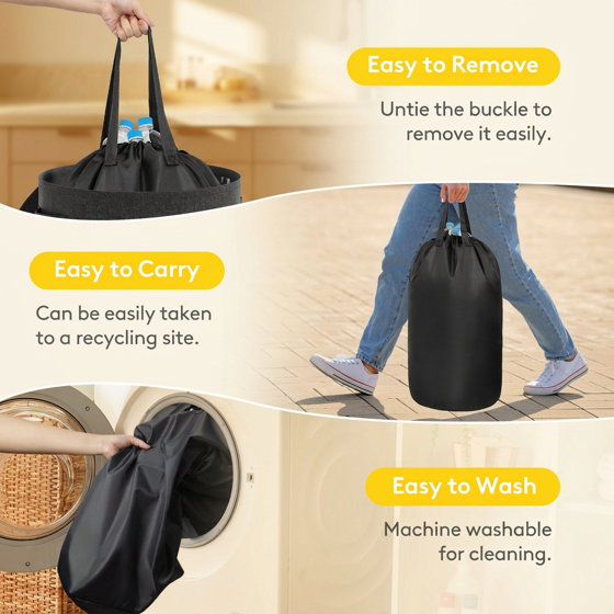 Norcho 26 Gal/100L Round Recycling Bin with Lid, Reusable Inner Bag for Can Bottle Paper Plastic Glass Stickers, Gray