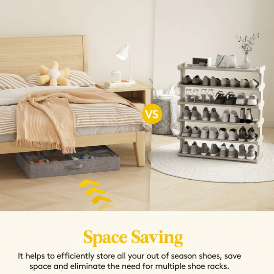 Norcho Under Bed Shoe Organizer Holds 8 Pairs, 4.3" Tall Sturdy Foldable Sneaker Storage Boxes for Boots Heels, 3 Pack