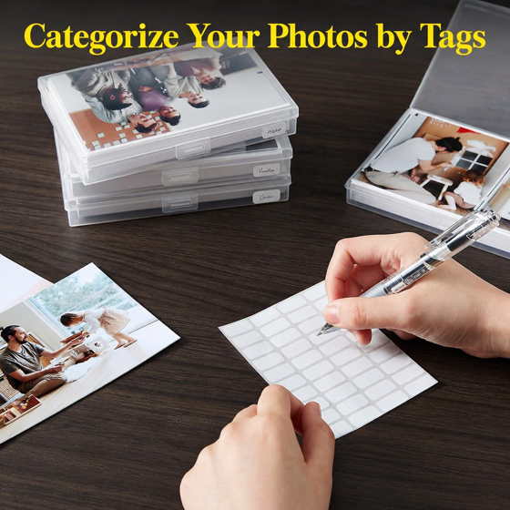 Norcho 4x6 Photo Storage Box, 18 Inner Photo Cases with Lids, Clear Plastic Photo Organizer with Label Stickers for Photos, Seeds, Stickers, Cards, Pictures, Stamps & Office Supplies