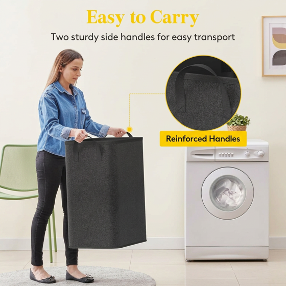 Norcho 80L Tall Collapsible Laundry Hamper with Handles, Foldable Portable Clothes Basket for Dorm Bathroom, Black