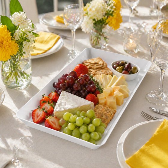 Norcho Serving Tray Set, 15" x 10" White Serving Platters for Party Supplies, 6 Pack Reusable Food Trays for Veggies, Snacks, Fruit, Cookies, Desserts, Kitchen & Pantry Organization