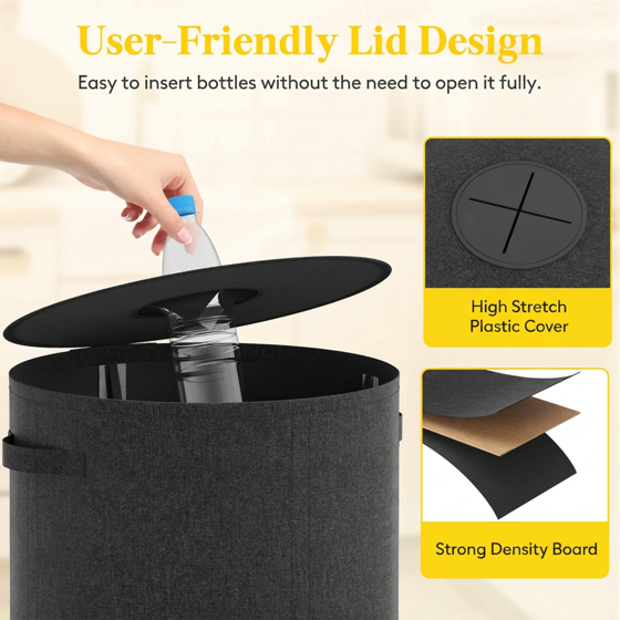 Norcho 26 Gal/100L Round Recycling Bin with Lid, Reusable Inner Bag for Can Bottle Paper Plastic Glass Stickers, Gray