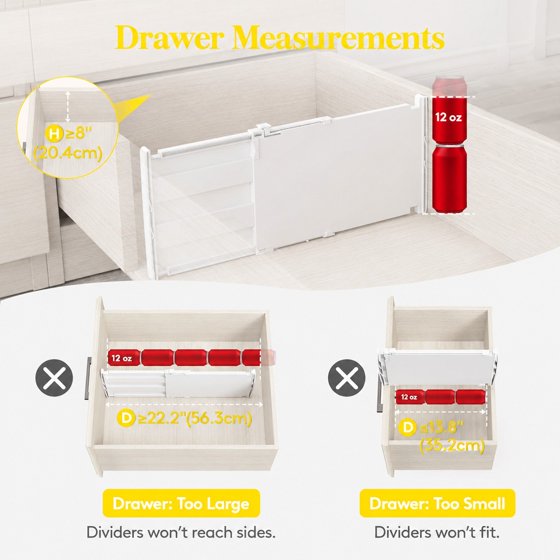 Norcho 8" Tall Drawer Dividers 4 Pack, Expandable 13.8–22.2 Inch Adjustable Drawer Organizers for Clothes, Dresser, Closet, Bathroom and Kitchen Storage Separation