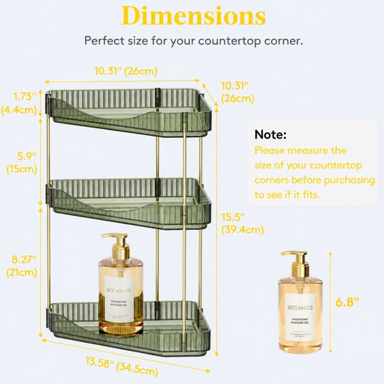 Norcho 3-Tier Corner Bathroom Counter Organizer, Plastic Makeup & Skincare Storage Shelf, Large Countertop Cosmetic & Perfume Organizer for Bathroom, Bedroom, Kitchen & Vanity, Green