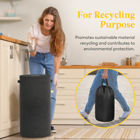 Norcho 26 Gal/100L Round Recycling Bin with Lid, Reusable Inner Bag for Can Bottle Paper Plastic Glass Stickers, Gray