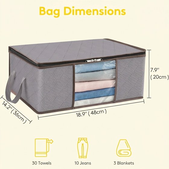 Norcho 6 Pack Clothes Storage Bag Foldable Bin with Reinforced Handle, Clear Window, Sturdy Fabric for Clothing Bedding, Light Gray