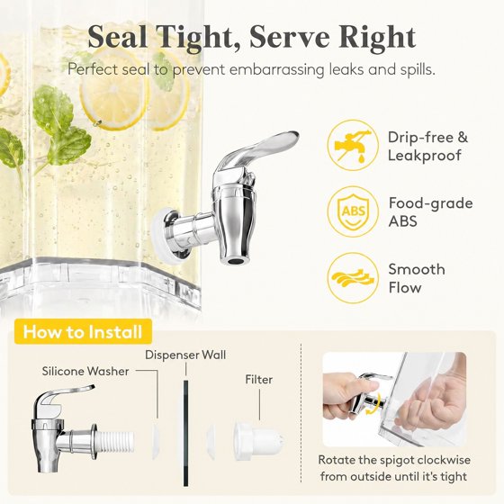Norcho 1.1 Gallon Drink Dispenser with Stand 2-Pack, 4L Clear Beverage Dispenser with Spigot for Parties, Plastic Juice Container for Tea, Soda, Lemonade, Water & Mimosa Bar