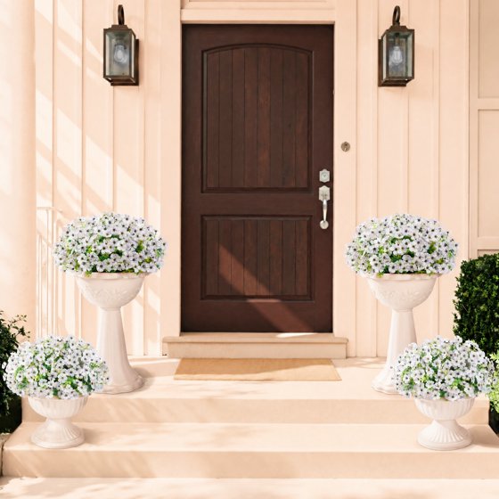 Norcho Outdoor Artificial Flowers, 24 Bundles Plastic Fake Daisy, Faux Plants for Spring/Summer Porch, Window Box, Vase, White