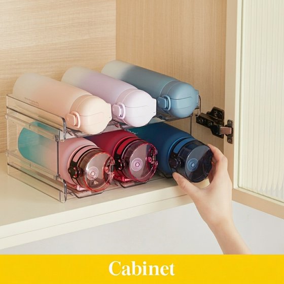 Norcho 2 Tier Stackable Water Bottle Organizer, Cabinet Plastic Holder Fits 6 Bottles 3.8" Dia, Pantry Countertop Cupboard