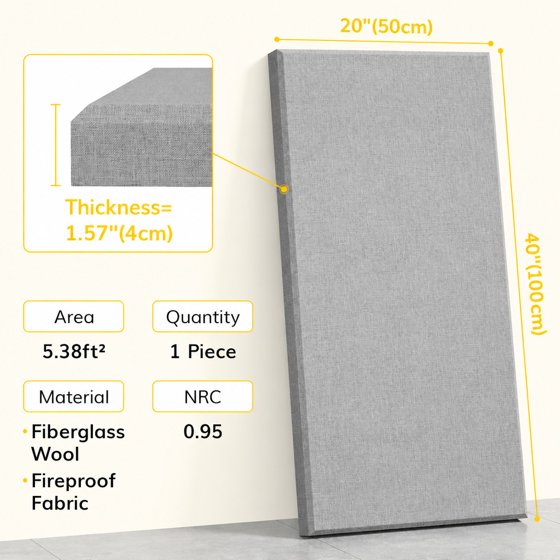 Norcho Large Fiberglass Acoustic Panels 39.4" x 19.7" x 1.6", Sound Proof Wall Panels, Sound Absorbing Acoustic Panels for Interior Wall Decor, Studio, Living Room, Theater, Gray