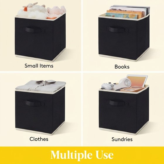 Norcho 11" Foldable Fabric Storage Cubes with Handles, Decorative Baskets for Shelves Closet 18L, Black 6 Pack