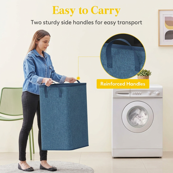 Norcho 80L Tall Collapsible Laundry Hamper with Handles, Foldable Portable Clothes Basket for Dorm Bathroom, Dark Blue