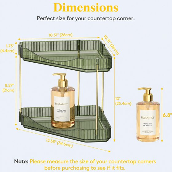 Norcho 2-Tier Corner Bathroom Counter Organizer, Plastic Makeup & Skincare Storage Shelf, Large Countertop Cosmetic & Perfume Organizer for Bathroom, Bedroom, Kitchen & Vanity, Green