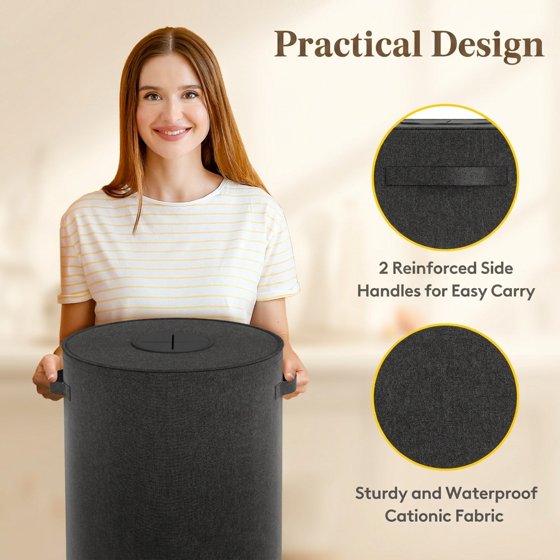 Norcho 26 Gal/100L Round Recycling Bin with Lid, Reusable Inner Bag for Can Bottle Paper Plastic Glass Stickers, Gray