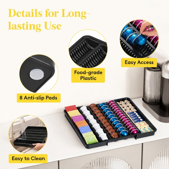 Norcho Coffee Pod Holder Drawer Organizer, Expandable Coffee Pod Storage Drawer for K-Cup, Nespresso OriginalLine & VertuoLine Capsules, Tea Bag and Bar Organizer Insert